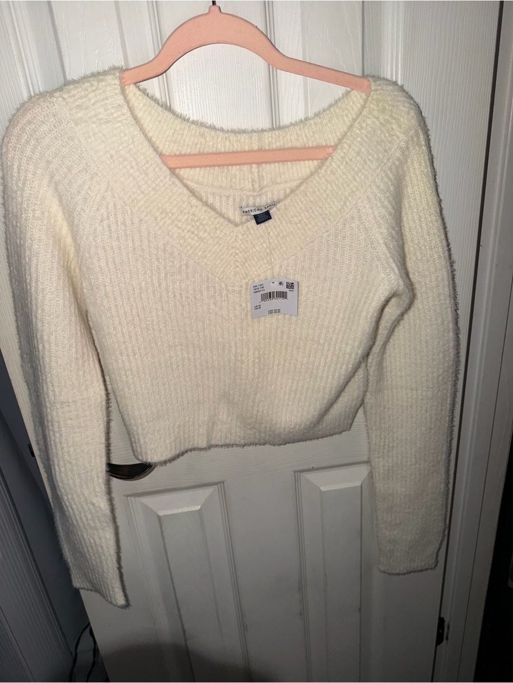 American Eagle Outfitters Cream V-Neck Ribbed Sweater